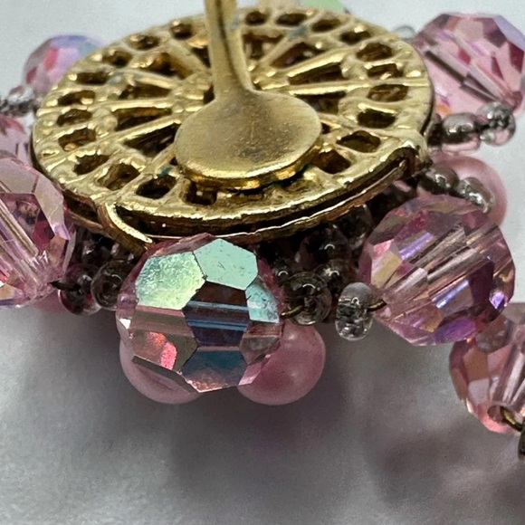VTG Vendome Pink Beaded Cluster Clip Earrings Pat 280950 AB  Gold Tone 1950s - Picture 15 of 15